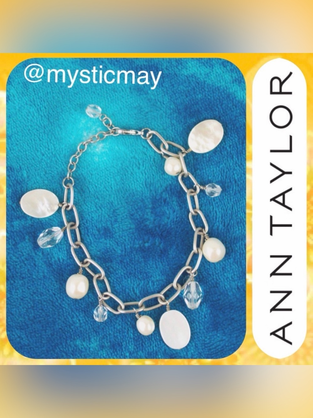 New 8” long ANN TAYLOR Ivory White Mother of Pearl Oval Beaded Charm Bracelet